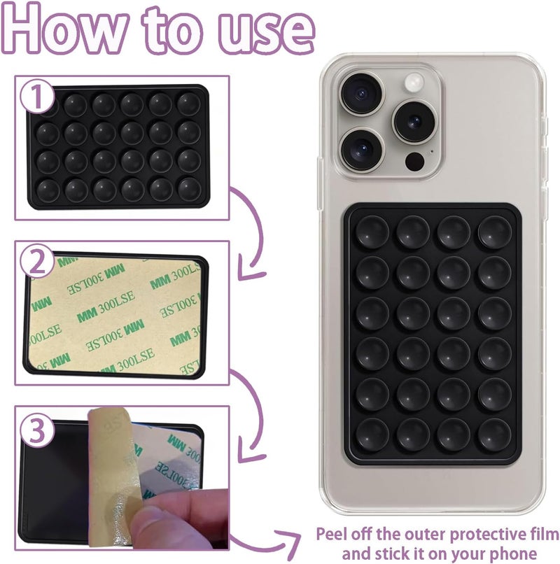 Biunnru 8 Pcs Silicone Suction Phone Holder Stand Non-Slip Smartphone Case Mount, Hands-Free, Easy to Clean, Perfect for Selfies and Videos Adhesive Silicone Phone Accessory (Black) - Image 4